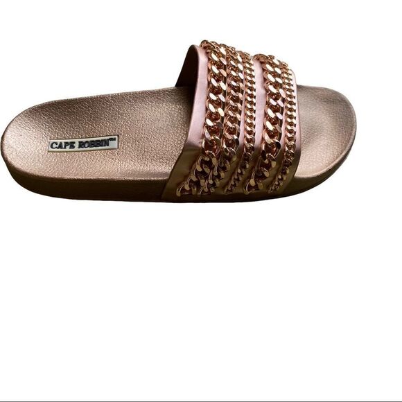 Cape Robbin Slides Sandals Rose Pink Chain Design New Sz 9 - Picture 8 of 9
